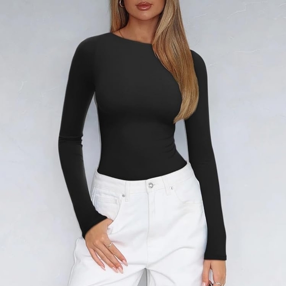 ReoRia Tops - REORIA Women's Boat Neck Long Sleeve Body Basic Going Out Body Suits - Medium